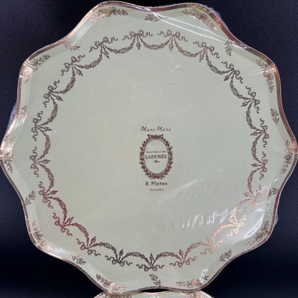 Meri Meri Laduree Paris 8-Green/Gold Paper Plates Per Package, 7-Packages Total - Picture 1 of 5
